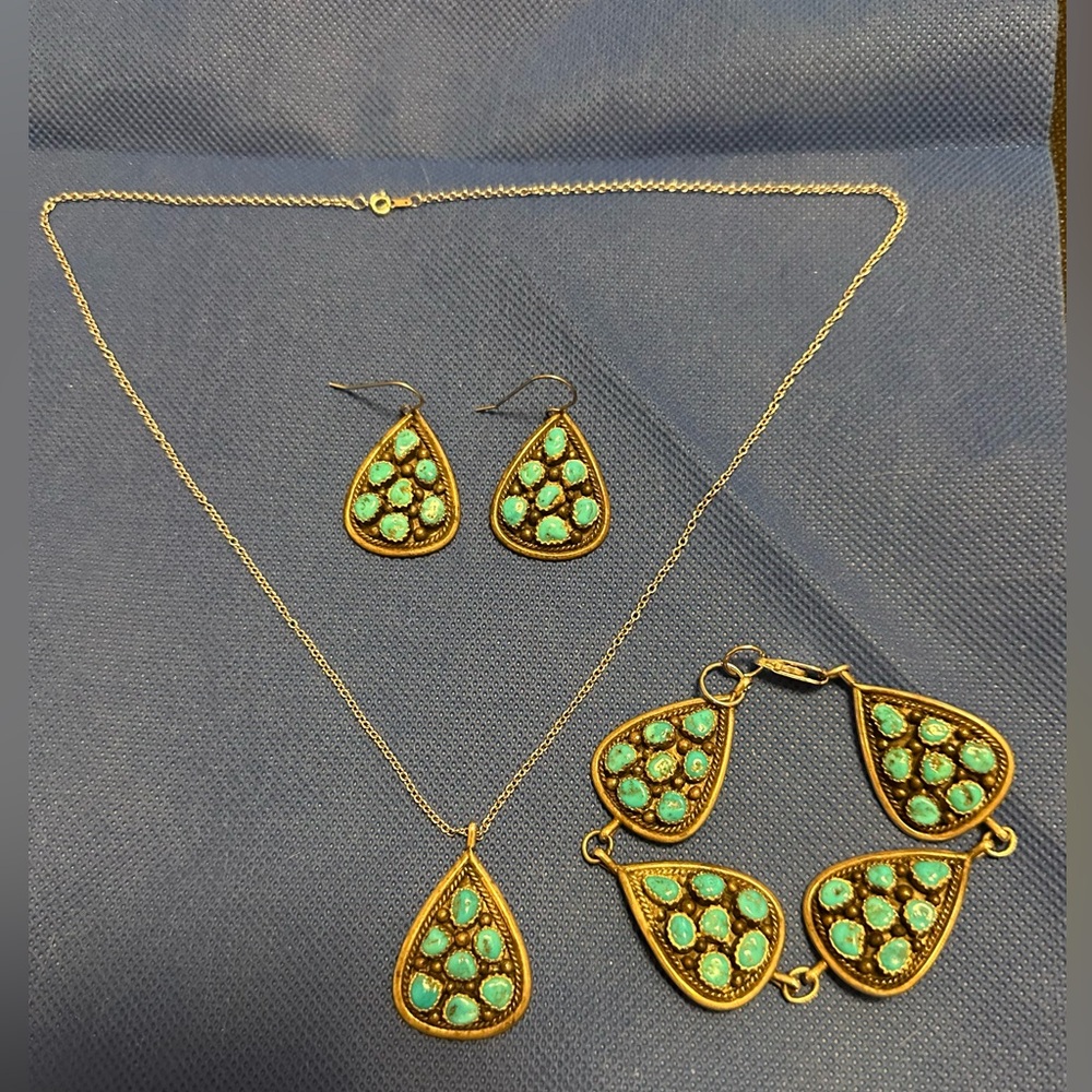 Turquoise & Sterling Necklace, Earrings, & Bracelet Set